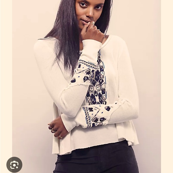 Free People Tops - Free People FP X Marion Embroidered Thermal Long Sleeve Shirt Cream